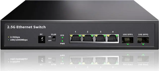 Main image of 6-Port 2.5G Ethernet Switch Unmanaged | 4x2.5G RJ45 + 2x10G SFP | 60G Bandwidth | Plug & Play for NAS, Gaming PC, 4K Video, WiFi 6/7 Routers/ 2.5G Server | Multi-Gigabit Metal Desktop Hub