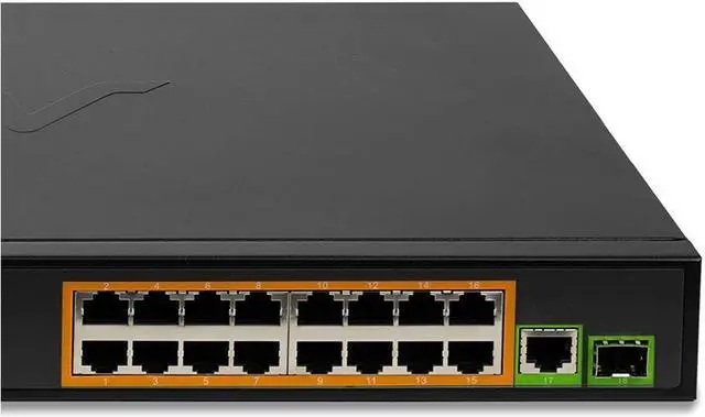 Alt view image 4 of 5 - BV-Tech 16 Ports PoE+ Switch (16 Gigabit Ethernet Ports | 1 Ethernet +1 SFP Uplink) -230W - Fanless Desktop Design, Sturdy Metal Housing - 802.3af/at