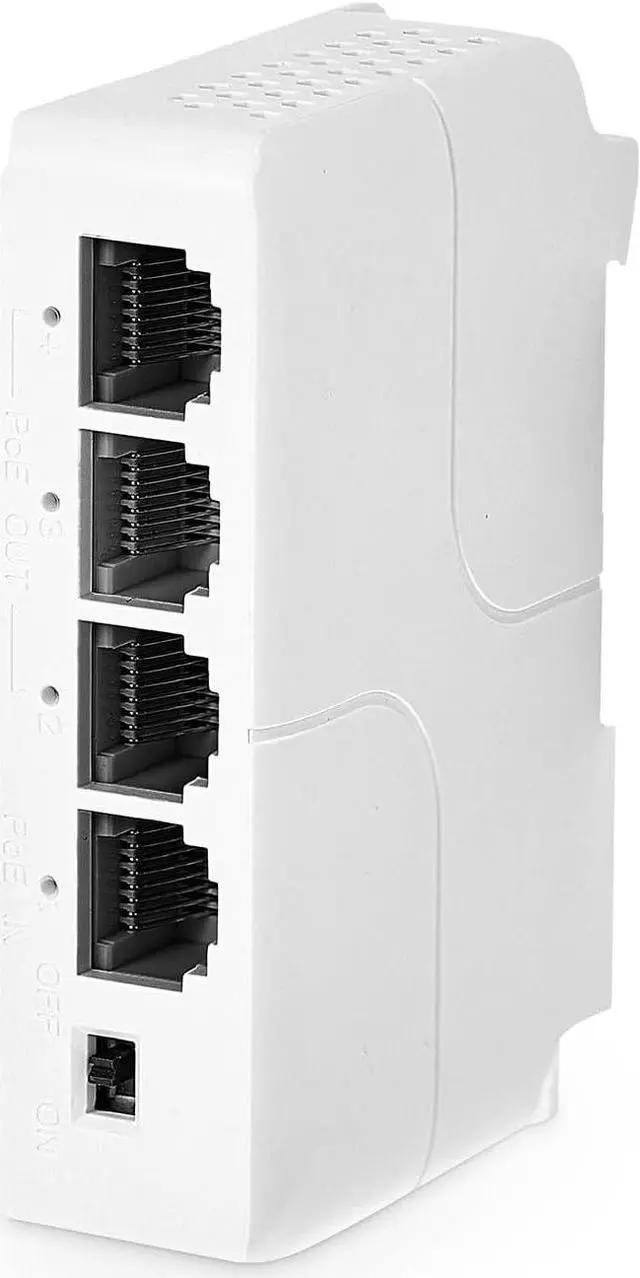 Main image of MokerLink 4 Port PoE Extender, IEEE 802.3 af/at Repeater, 100Mbps, 1 in 3 Out, Wall & Din Rail Mount Passthrough Switch