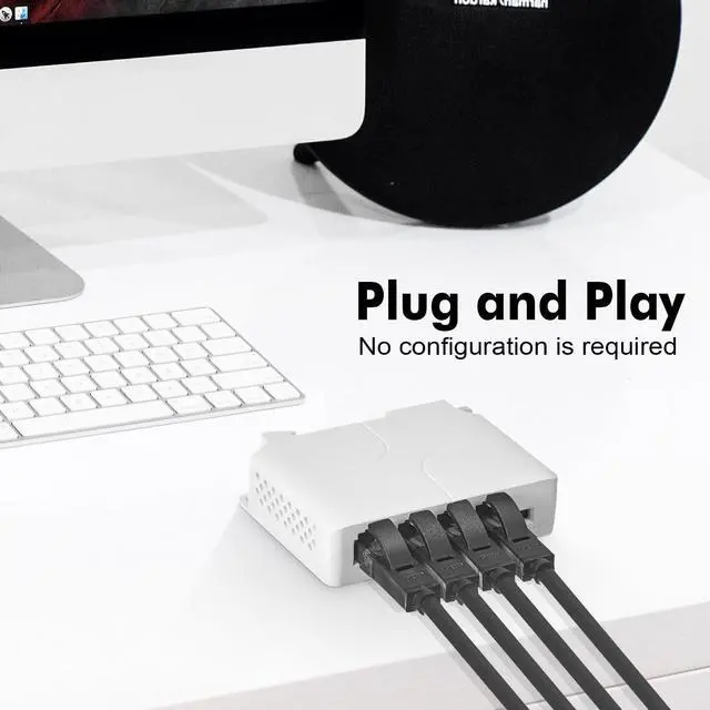 Alt view image 6 of 7 - MokerLink 4 Port PoE Extender, IEEE 802.3 af/at Repeater, 100Mbps, 1 in 3 Out, Wall & Din Rail Mount Passthrough Switch