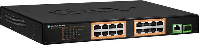 Main image of 18 Ports Long Range PoE+ Switch (16 PoE+ Ports | 1 Gigabit Ethernet uplink with 1 SFP Uplink) - 19" Rackmount - 120W - 802.3af/at -Desktop Design for Easy Set Up (16 Gigabit PoE+ Ports | 120W)