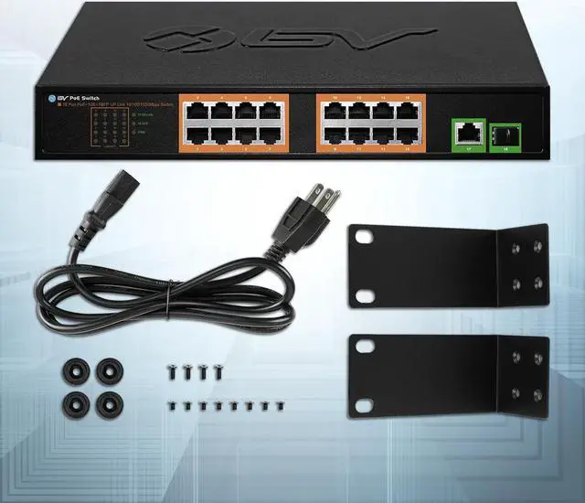 Alt view image 7 of 7 - 18 Ports Long Range PoE+ Switch (16 PoE+ Ports | 1 Gigabit Ethernet uplink with 1 SFP Uplink) - 19" Rackmount - 120W - 802.3af/at -Desktop Design for Easy Set Up (16 Gigabit PoE+ Ports | 120W)