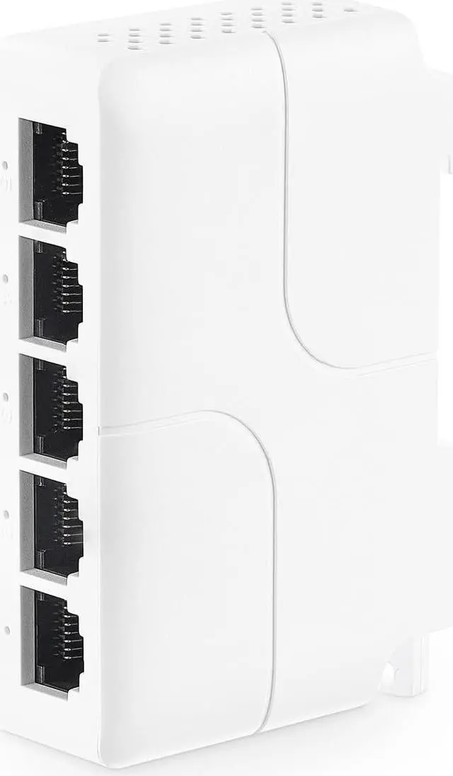 Main image of MokerLink 5 Port PoE Extender, IEEE 802.3 af/at/bt 90W PoE Repeater, 10/100/Mbps, 1 PoE in 4 PoE Out, Wall & Din Rail Mount POE Passthrough Switch