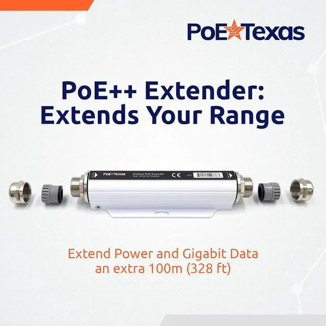 Alt view image 2 of 6 - PoE Texas PoE++ Extender - Outdoor PoE Repeater - IP67 Waterproof and Direct Burial Capable - High-Speed Ethernet Booster Extends Power and Gigabit Data Range by 100m - IEEE 802.3bt/at/af Compliant