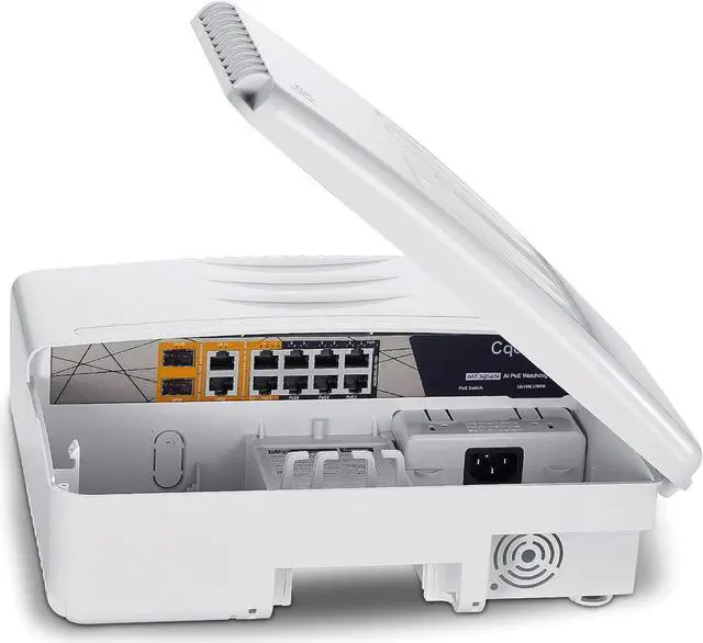 Main image of 12 Port Full Gigabit Outdoor Poe Switch, IEEE802.3af/at/bt, All-in-One Box, 60W PoE++, 120W High Power Output, Play & Plug, Fan Unmanaged, AI Watchdog. (12 Port All-in-one)