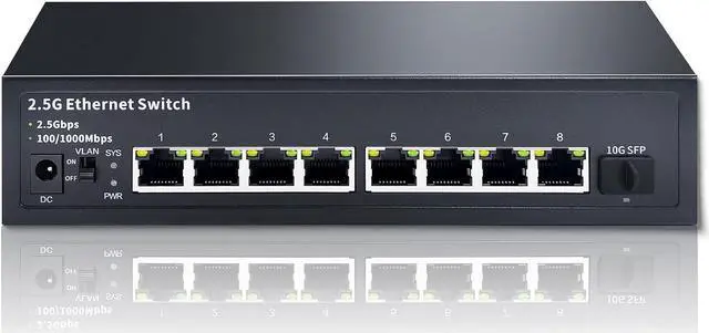 Main image of 8-Port 2.5G Unmanaged Ethernet Switch, 8X 2.5G Base-T Ports, 1X 10G SFP, 60Gbps Switching Capacity, Compatible with 100/1000/2500Mbps, 2.5Gb Network Switch for Wireless AP, NAS, PC
