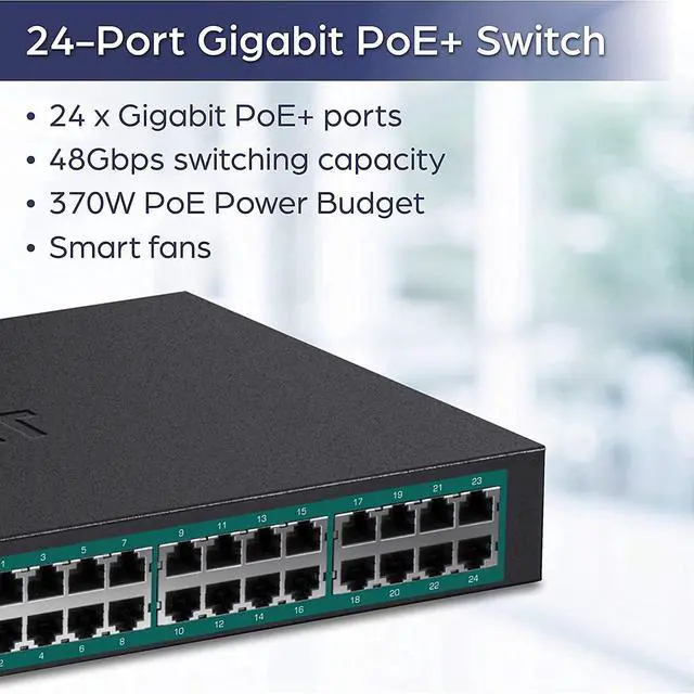 Alt view image 2 of 7 - 24-Port Gigabit PoE+ Switch, 24 x Gigabit PoE+ Ports, 370W Power Budget, 48Gbps Switch Capacity, RackMount Kit Included, Ethernet Network Switch, Metal, Lifetime Protection, Black, TPE-TG240G