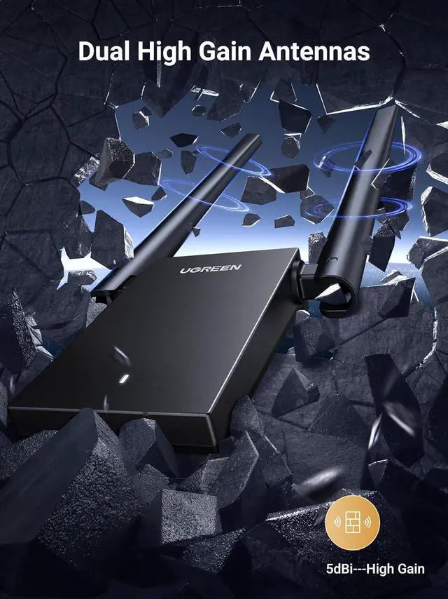 Alt view image 4 of 7 - UGREEN WiFi Adapter, AX1800 WiFi 6 Adapter for Desktop PC with Dual 5dBi High Gain Antennas, 5G/2.4G Dual Band, WAP3-SAE, 3FT USB 3.0 to Micro USB 3.0 Cable, WiFi Dongle Supports Windows 10/11