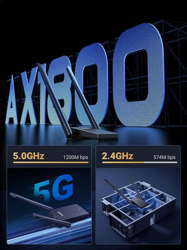 Alt view image 3 of 7 - UGREEN WiFi Adapter, AX1800 WiFi 6 Adapter for Desktop PC with Dual 5dBi High Gain Antennas, 5G/2.4G Dual Band, WAP3-SAE, 3FT USB 3.0 to Micro USB 3.0 Cable, WiFi Dongle Supports Windows 10/11