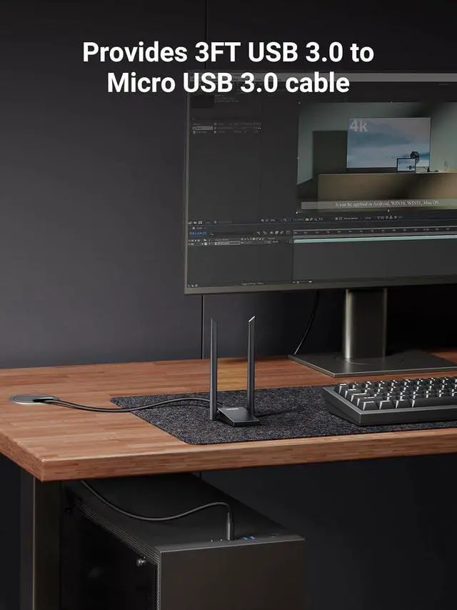 Alt view image 5 of 7 - UGREEN WiFi Adapter, AX1800 WiFi 6 Adapter for Desktop PC with Dual 5dBi High Gain Antennas, 5G/2.4G Dual Band, WAP3-SAE, 3FT USB 3.0 to Micro USB 3.0 cable, WiFi Dongle Supports Windows 10/11