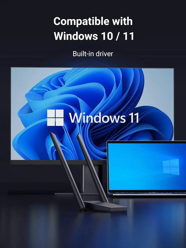 Alt view image 7 of 7 - UGREEN WiFi Adapter, AX1800 WiFi 6 Adapter for Desktop PC with Dual 5dBi High Gain Antennas, 5G/2.4G Dual Band, WAP3-SAE, 3FT USB 3.0 to Micro USB 3.0 Cable, WiFi Dongle Supports Windows 10/11