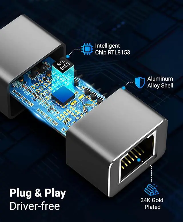 Alt view image 6 of 7 - BlueRigger USB 3.0 to Ethernet Adapter (1000Mbps, Gigabit USB-A Ethernet Converter, RJ45 LAN Network Adapter) - Compatible with PC, Desktop, Laptop, Nintendo Switch Dock