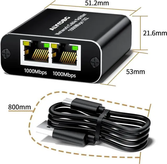Alt view image 6 of 6 - Ethernet Splitter 1 to 2 High Speed 1000Mbps, Gigabit Rj45 Internet Splitter with USB Power Cable, LAN Splitter 1 to 2 for Cat5/5e/6/6a/7/8 Cable(2 devices working simultaneously)