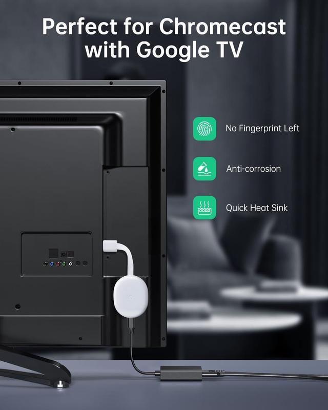 Alt view image 6 of 7 - ELECTOP Ethernet Adapter for Chromecast with Google TV, USB Type C to RJ45 Ethernet Network Adapter Compatible with Google TV Chromecast HD/4K and More Streaming TV Sticks((Adhesive Tape Included)
