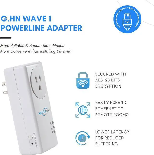 Alt view image 4 of 6 - G.hn Powerline Ethernet Adapter | 1200 Mbps | Gigabit Port, Power Saving, Home Network Expander with Stable Ethernet Connection for Online Gaming, Video Streaming | 2-Unit Kit (GPL-1200-KIT)