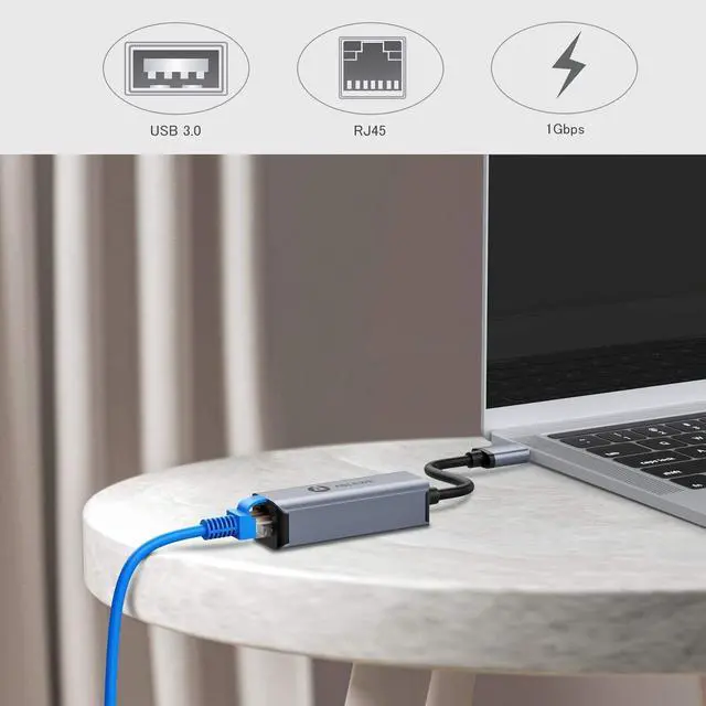 Alt view image 2 of 7 - Vilcome USB 3.0 to 100/1000 Gigabit Ethernet LAN Network Adapter, Driver Free RJ45 Internet Adapter Compatible with MacBook Surface Pro Laptop PC
