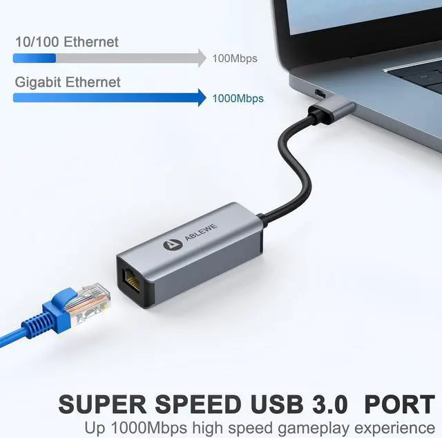 Alt view image 3 of 7 - Vilcome USB 3.0 to 100/1000 Gigabit Ethernet LAN Network Adapter, Driver Free RJ45 Internet Adapter Compatible with MacBook Surface Pro Laptop PC