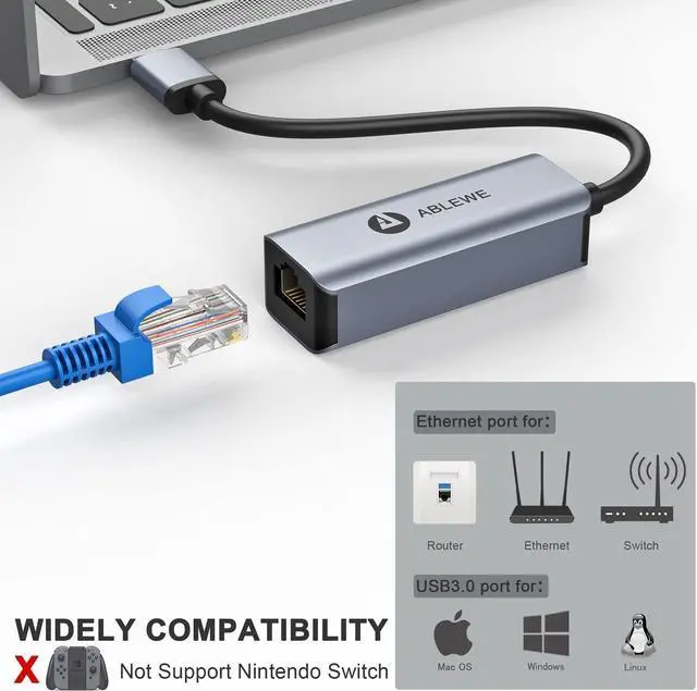 Alt view image 4 of 7 - Vilcome USB 3.0 to 100/1000 Gigabit Ethernet LAN Network Adapter, Driver Free RJ45 Internet Adapter Compatible with MacBook Surface Pro Laptop PC