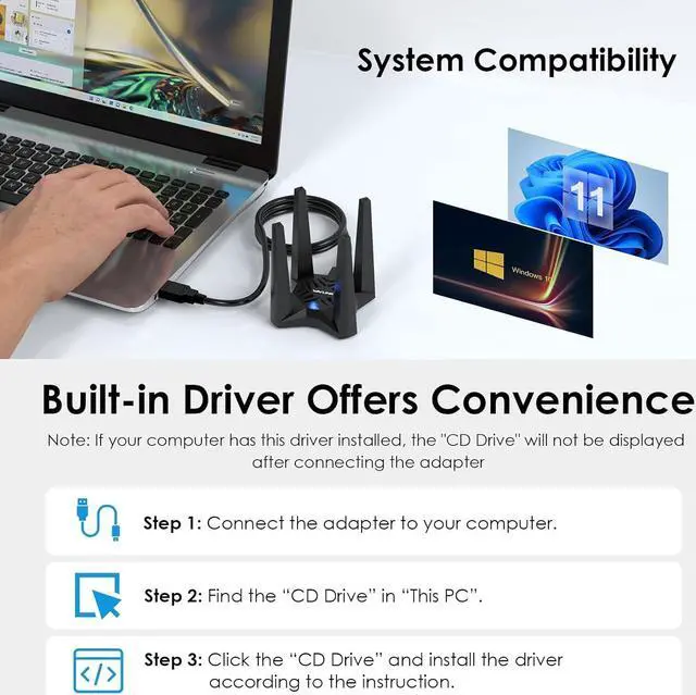 Alt view image 6 of 7 - USB WiFi Adapter for Desktop PC, WAVLINK AX1800 WiFi Adapter Dual Band Wireless Network with High Gain Antennas, MU-MIMO, Supports Windows XP/Vista/7/8/8.1/10/11 MacOS 10.7-10.15