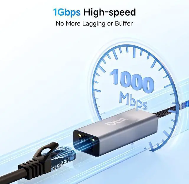 Alt view image 2 of 7 - DBIT USB to Ethernet Adapter, Driver Free USB 3.0 to Gigabit Ethernet LAN Network Adapter, RJ45 Internet Adapter Compatible with MacBook, Laptop PC with Windows, XP, Vista, Mac, Linux, Nintendo Switch