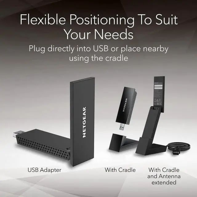 Alt view image 6 of 6 - Nighthawk WiFi 6E USB 3.0 Adapter (A8000) - AXE3000 Tri-Band Wireless Gigabit Speed (Up to 3Gbps) - New 6GHz Band  Works with Any WiFi 6 or 6E Router Or Mesh System - for Windows PC