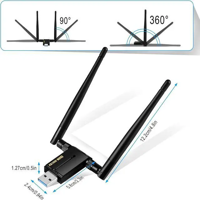 Alt view image 7 of 7 - USB WiFi Adapter for PC - 1800Mbps USB 3.0 WiFi 6 Adapter for Desktop PC Laptop with 2.4G/5G Dual 5dBi Antennas, Wireless Network Adapter for MU-MIMO OFDMA WPA3 Plug & Play, Supports Windows 11/10