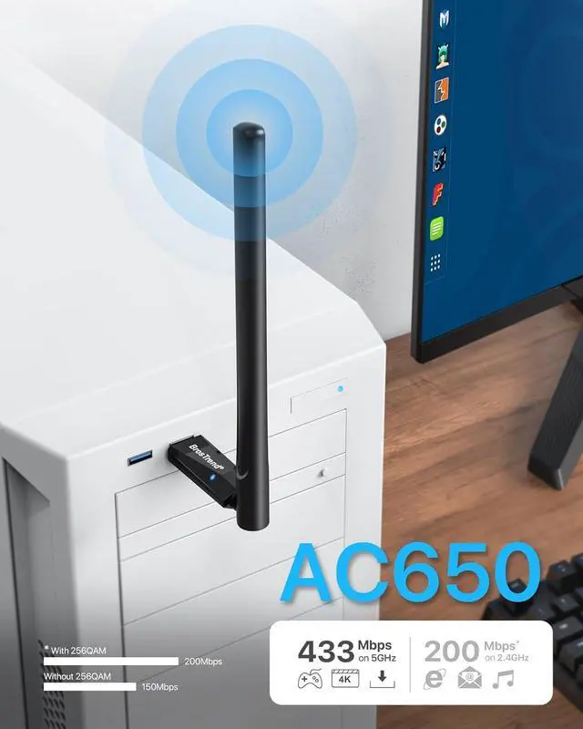 Alt view image 4 of 7 - BrosTrend 650Mbps Linux Compatible WiFi Adapter Supports Kali Linux, Ubuntu, Mint, Debian, Kubuntu, Zorin, PureOS, Raspberry Pi 2+, Windows, Dual Band USB Wireless Adapter w/ Long Range WiFi Antenna