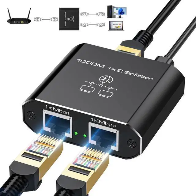 Main image of Ethernet Splitter 1 in 2 Out High-Speed 1000Mbps Network Splitter [2 Devices Share Network] RJ45 LAN Splitter Adapter with USB Power Cord Internet Splitter for Cat5/5e/6/7/8 Cable Router