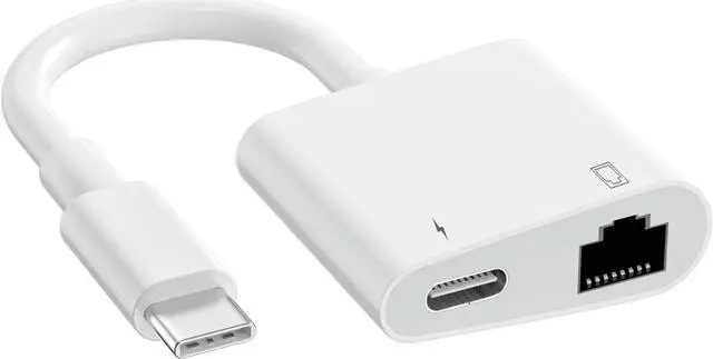 Main image of USB C to Ethernet Adapter, 2 in 1 RJ45 Ethernet LAN Network Adapter with USB Type C Charge Port, Compatible with iPhone 15/Tablet/Laptop and USB C Devices, Plug and Play