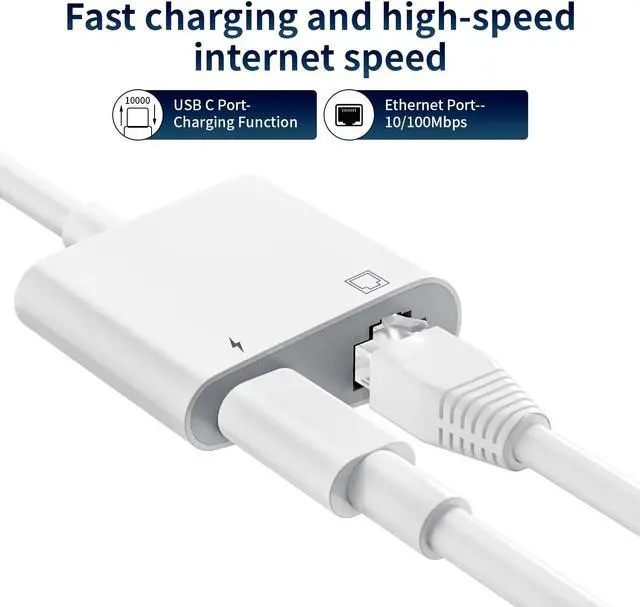 Alt view image 3 of 7 - USB C to Ethernet Adapter, 2 in 1 RJ45 Ethernet LAN Network Adapter with USB Type C Charge Port, Compatible with iPhone 15/Tablet/Laptop and USB C Devices, Plug and Play