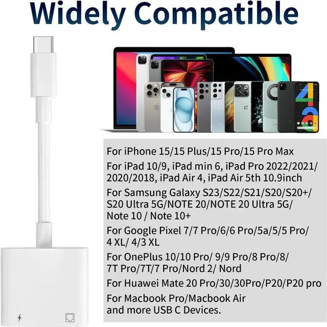 Alt view image 5 of 7 - USB C to Ethernet Adapter, 2 in 1 RJ45 Ethernet LAN Network Adapter with USB Type C Charge Port, Compatible with iPhone 15/Tablet/Laptop and USB C Devices, Plug and Play