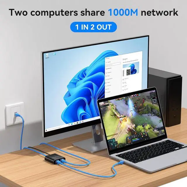 Alt view image 4 of 7 - Ethernet Splitter 1 to 2 1000Mbps Internet Cable Splitter 1 in 2 Out High Speed Either Network Splitter Gigabit Dual LAN RJ45 Port Router Switch Work with Cat6/7/8 Cable
