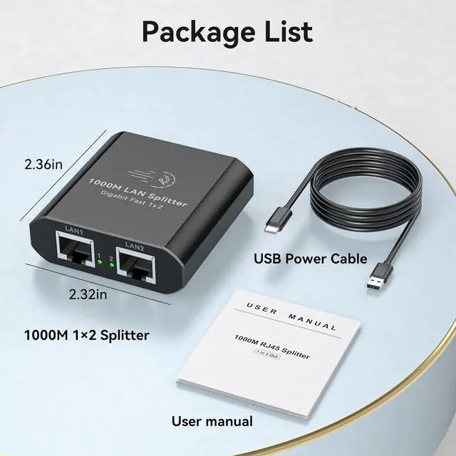 Alt view image 7 of 7 - Ethernet Splitter 1 to 2 1000Mbps Internet Cable Splitter 1 in 2 Out High Speed Either Network Splitter Gigabit Dual LAN RJ45 Port Router Switch Work with Cat6/7/8 Cable