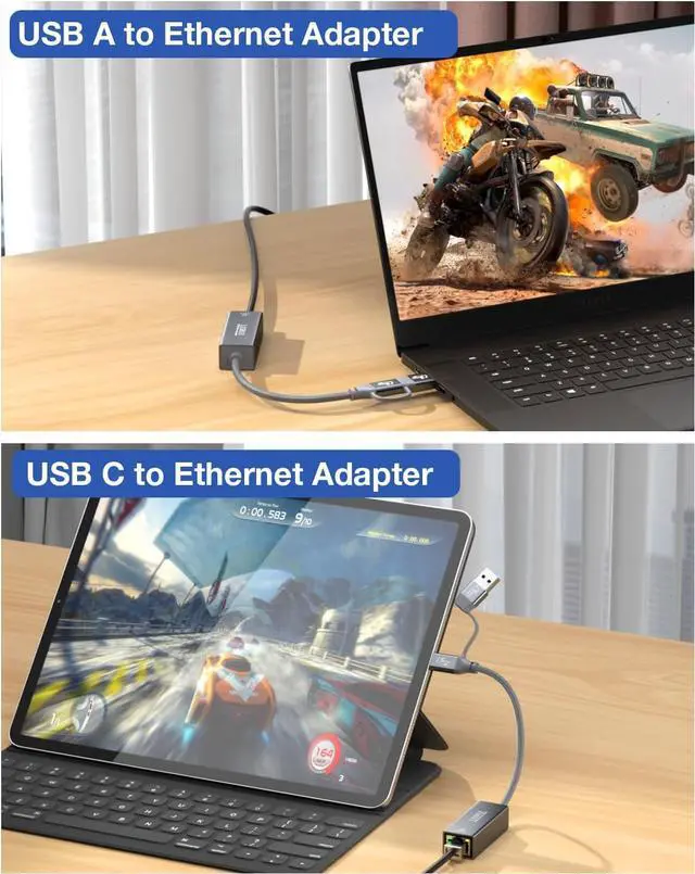Alt view image 4 of 7 - USB C to Ethernet Adapter 2.5Gb, Thunderbolt 3 & USB 3.0 to RJ45 LAN Converter, 2500Mbps Gigabit Network Adapter for MacBook Pro/Air, iPad Pro, Dell XPS, Surface, Laptop
