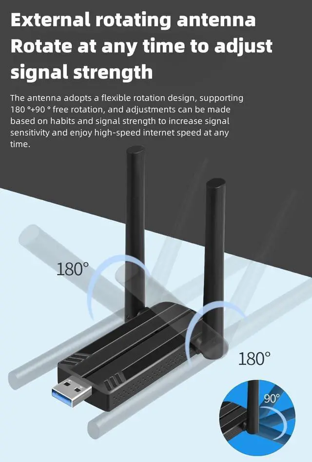 Alt view image 6 of 7 - Wireless USB WiFi Adapter for PC,1300Mbps Dual 5Dbi Antennas 2.4&5.0GHz 802.11AC USB 3.0 WiFi Adapter Support for Windows Vista/XP/Win7/8/10/11, Linux OS, MAC OS 10.9-10.15
