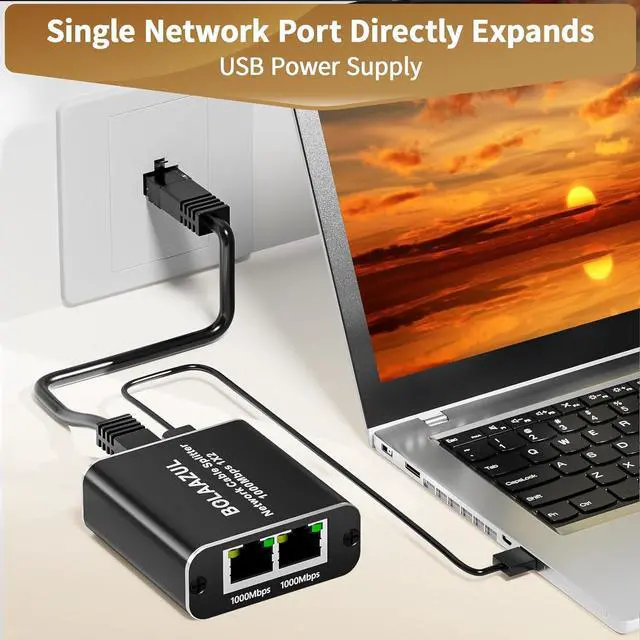 Alt view image 5 of 7 - Ethernet Splitter 1 in 2 Out High Speed, BolAAzuL 1000Mbps LAN/Internet Cable Splitter 1x2 Gigabit Cat5/6/7 Splitter 1 to 2, RJ45 Network Extension Connector | Plug&Play | Cost-Effective