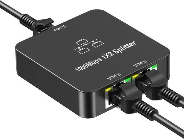 Main image of Ethernet Splitter 1 to 2 Out, 1000Mbps High Speed, RJ45 Splitter with USB Power Cable, Gigabit Internet Splitter Connector for Cat 5/5e/6/7/8 Cable
