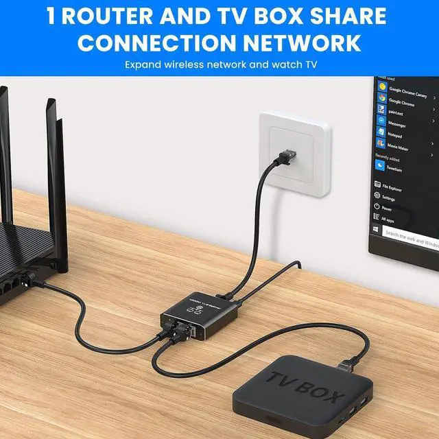 Alt view image 3 of 5 - Ethernet Splitter 1 to 2 High Speed 1000Mbps, Gigabit RJ45 Internet Ethernet Switch, Network LAN Splitter with USB Power Cable for Cat 5/5e/6/7/8 Cable [2 Devices Networked Simultaneously]