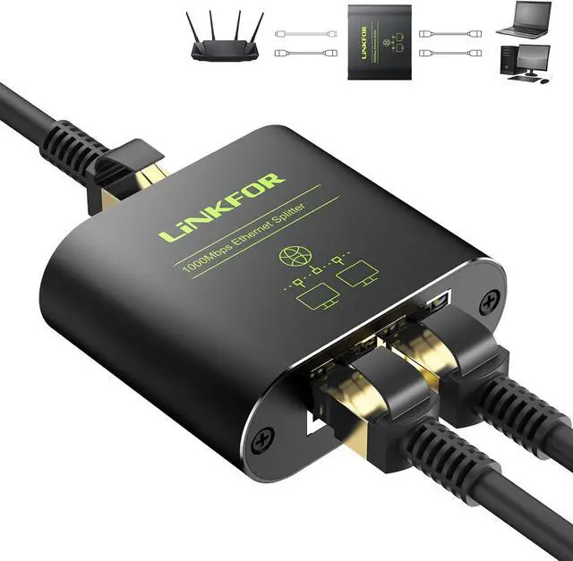 Main image of LiNKFOR Ethernet Splitter 1 in 2 out,1000Mbps High Speed Ethernet Splitter RJ45 Network Extension Connector with USB Type C cable Gigabit Ethernet Switch Network Sharing for Cat8 Cat7 Cat6 Cat5 Cat5e