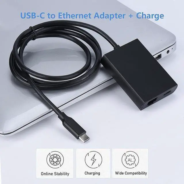 Alt view image 2 of 7 - USB C to Ethernet Adapter with Charging for iPhone 15 Pro/Max, 3.3FT USB-C to RJ45 Ethernet Adapter, Type-C Ethernet LAN Network Adapter Compatible MacBook Pro Air 2018, Samsung, iPad and More