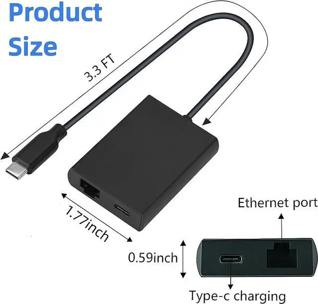 Alt view image 5 of 7 - USB C to Ethernet Adapter with Charging for iPhone 15 Pro/Max, 3.3FT USB-C to RJ45 Ethernet Adapter, Type-C Ethernet LAN Network Adapter Compatible MacBook Pro Air 2018, Samsung, iPad and More