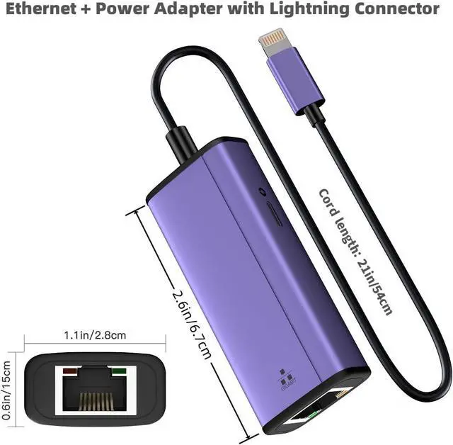 Alt view image 7 of 7 - sunshot Lightning to ethernet Adapter, 2 in 1 Lightning to RJ45 LAN Network and Charging Port, Compatible with iPhone/iPad/iPod,Supports 10/100/1000Mbps Supper High Speed Ethernet Network(1.65Ft)