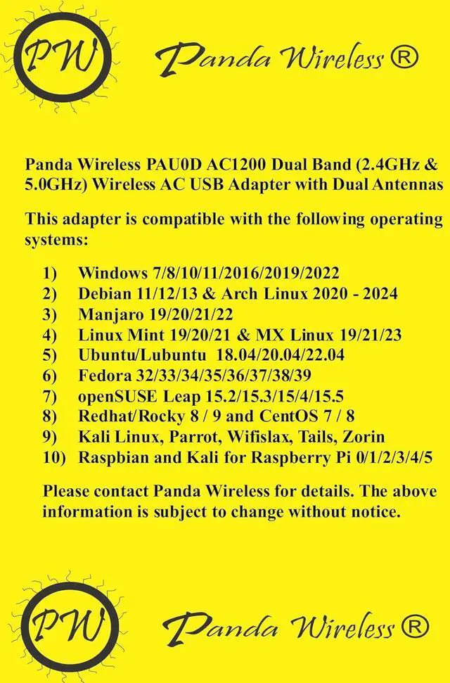 Alt view image 3 of 4 - Panda Wireless® PAU0D AC1200 Wireless AC USB Adapter w/Dual Antennas - Windows 7/8/10/11/2019/2022, Zorin, MXLinux, Mint, Ubuntu, Fedora, openSUSE, Rocky, Kali Linux and Raspbian