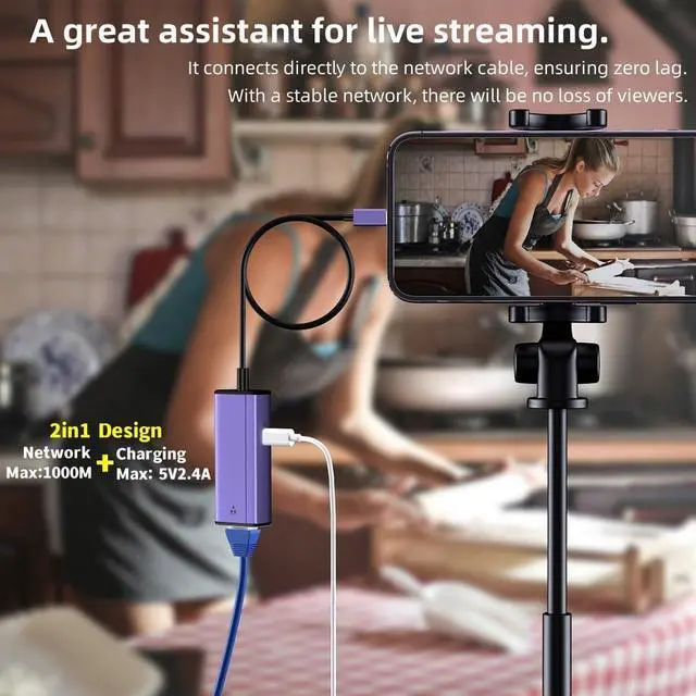 Alt view image 3 of 7 - sunshot Lightning to ethernet Adapter, 2 in 1 Lightning to RJ45 LAN Network and Charging Port, Compatible with iPhone/iPad/iPod,Supports 10/100/1000Mbps Supper High Speed Ethernet Network(1.65Ft)