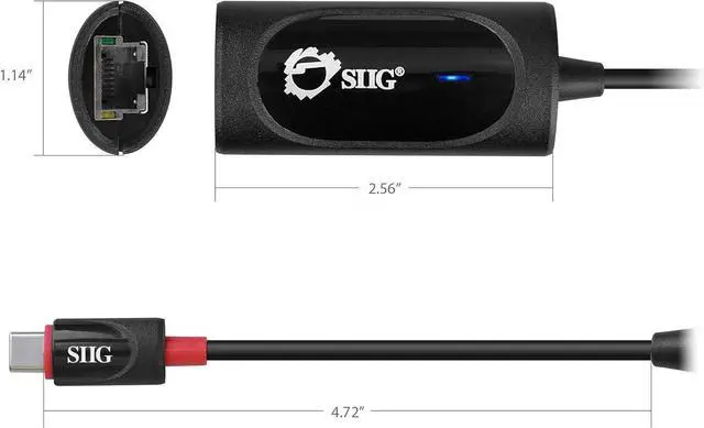 Alt view image 7 of 7 - SIIG USB Type C to Gigabit Ethernet Adapter - 10/100/1000 Mbps LAN adapter for Windows and Mac Systems, Thunderbolt 3 (Black)