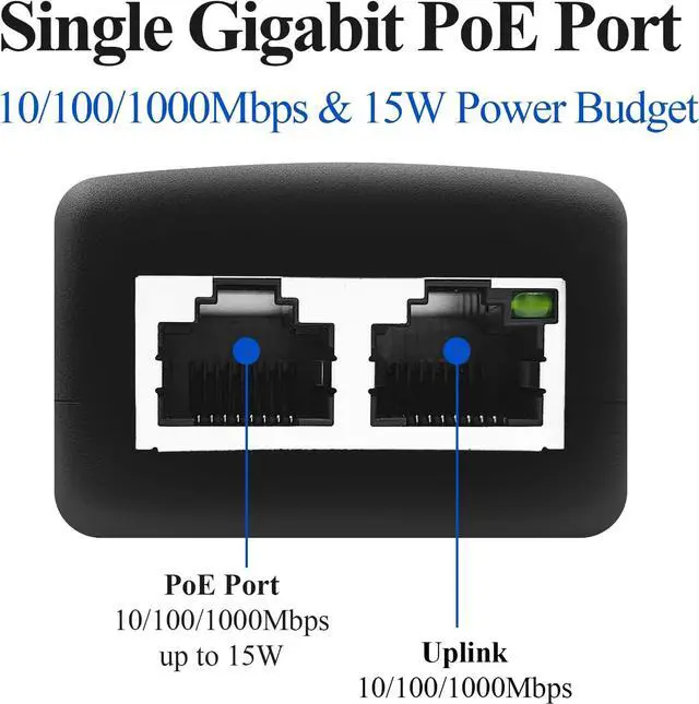 Alt view image 2 of 6 - STEAMEMO 52V Gigabit PoE Injector Adapter, 15W 10/100/1000Mbps IEEE 802.3af Compliant, Plug & Play, Gigabit PoE Adapter for IP Cameras and VoIP Phones Network Distance Up to 328 ft