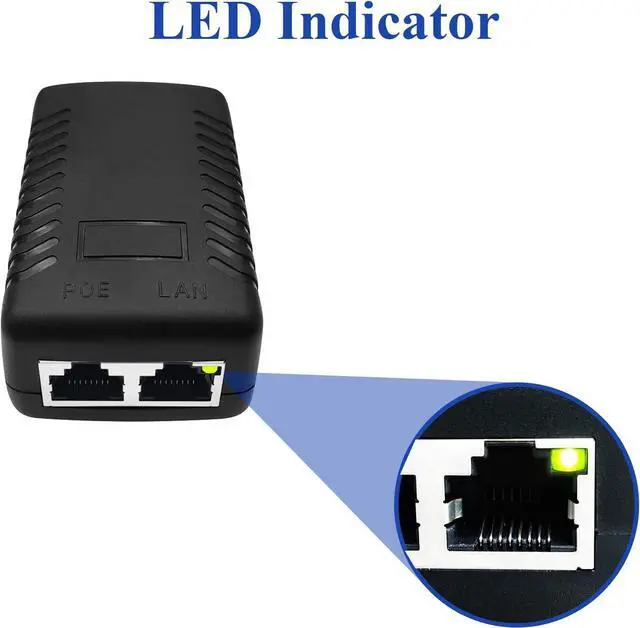 Alt view image 6 of 6 - STEAMEMO 52V Gigabit PoE Injector Adapter, 15W 10/100/1000Mbps IEEE 802.3af Compliant, Plug & Play, Gigabit PoE Adapter for IP Cameras and VoIP Phones Network Distance Up to 328 ft