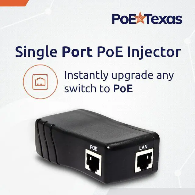 Alt view image 2 of 6 - Poe Texas PoE Injector - Single Port Power Over Ethernet Passive PoE Adapter - UL Rated with Integrated 48V 15W Power Supply - 10/100/1000 Gigabit Data - Plug & Play Home Office VoIP Phone WiFi AP