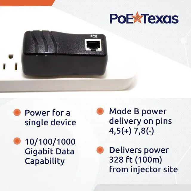 Alt view image 3 of 6 - Poe Texas PoE Injector - Single Port Power Over Ethernet Passive PoE Adapter - UL Rated with Integrated 48V 15W Power Supply - 10/100/1000 Gigabit Data - Plug & Play Home Office VoIP Phone WiFi AP