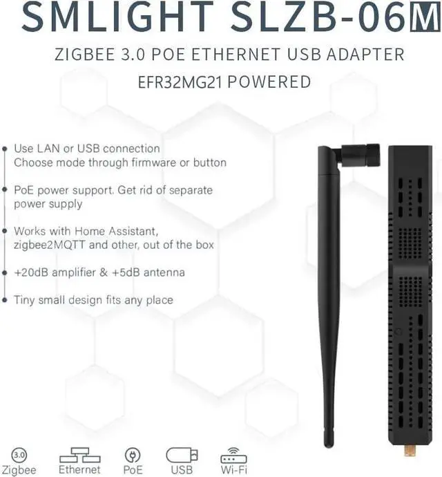 Alt view image 2 of 7 - SLZB-06M  A Zigbee 3.0 to Ethernet, USB, and WiFi Adapter with PoE Support, Works with Zigbee2MQTT, Home Assistant, ZHA